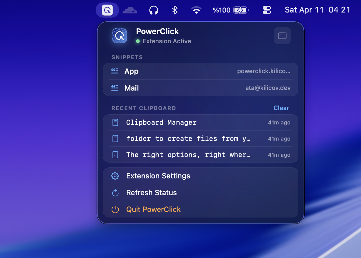 PowerClick menubar app